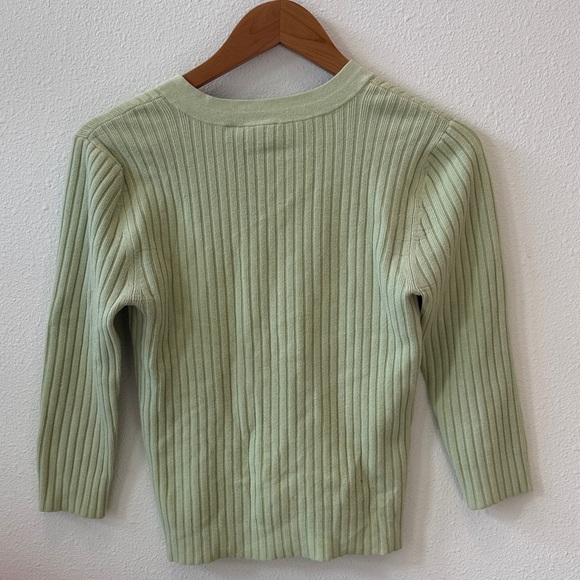 Vintage Massimo Green Ribbed 3/4 Sleeve V Neck Sweater Y24 - Picture 5 of 9